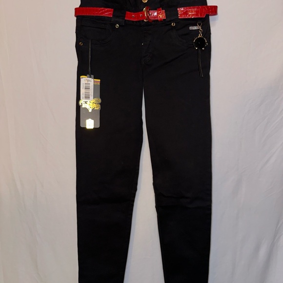 Tentacion Black Jeans with Red Belt - Picture 1 of 5